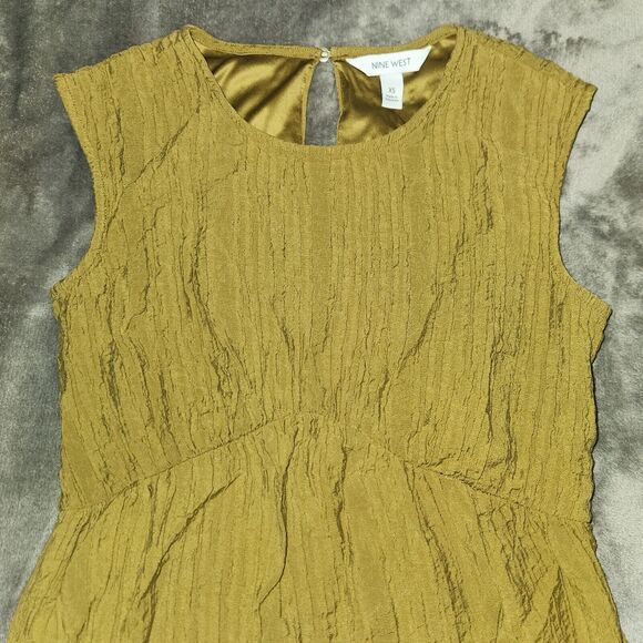 Nine West Women's Sleeveless Crinkle Round Neck Maxi Green Dress Size XS - Picture 6 of 6